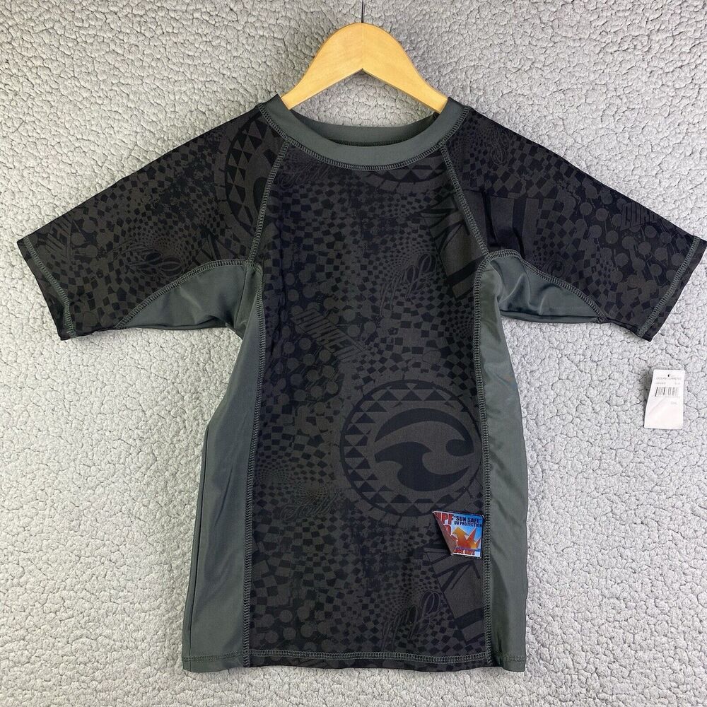 Kids Rash Guard SS Shirt ocean current Beach California Surf Swim Boys Small BWT